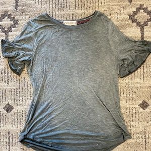 Knox Rose Blue Gray Flowy Short Sleeve Blouse